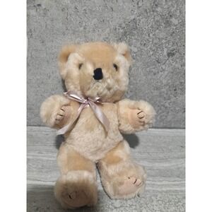 vtg Claire Burke Jointed Plush Teddy Bear 8" with Original Bow